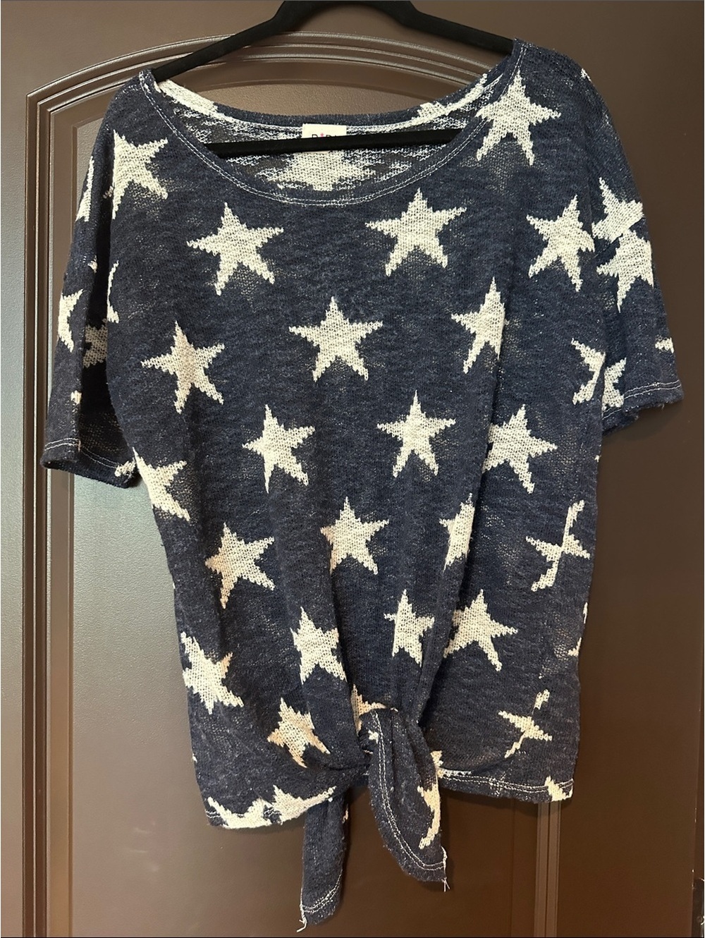 BIBI Star Pattern Knit Top with Front Tie, Size Medium